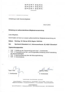 Einladung zur außerordentlichen Mitgliederversammlung – Sportwerk